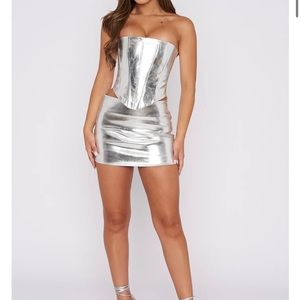 White fox boutique metallic corset and skirt set